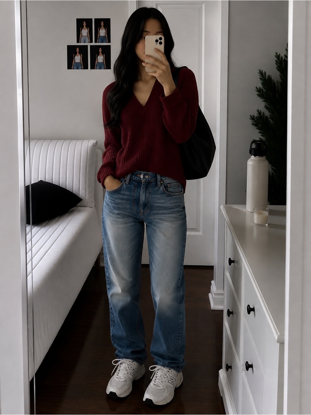 1. State V-Neck Ribbed Knit Sweater - Burgundy